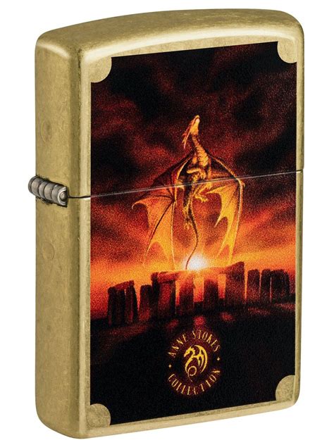 Zippo Lighter Anne Stokes Dragon At Stonehenge Street Brass 81496 Lucas Lighters