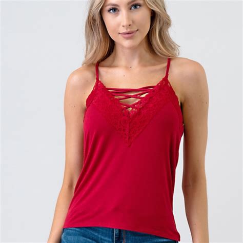 Dainty Lace Up Cami Red Large