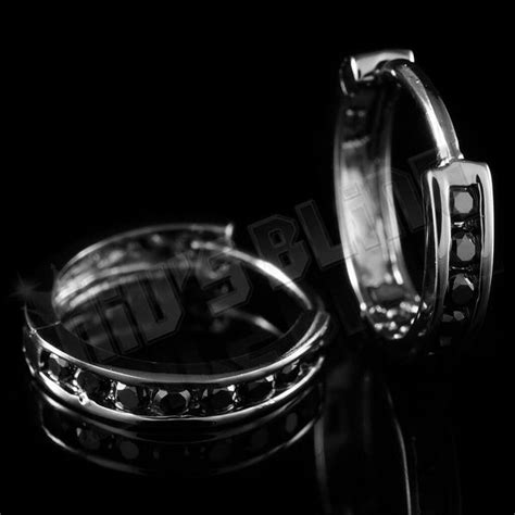 18k Black Gold Iced Huggie Hoop Earrings Nivs Bling