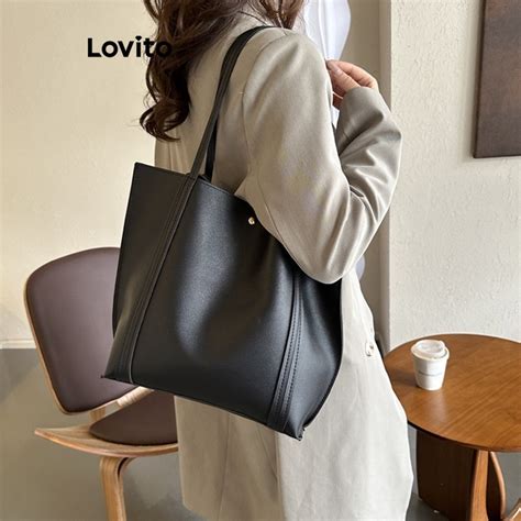 Lovito Casual Plain Basic Shoulder Tote Bag For Women LFA04002 Coffee