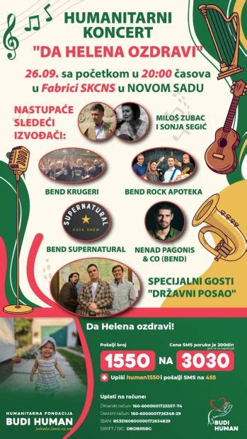 Novi Sad Humanitarni Koncert Za Helenu Vargu Sutra U Skcns Fabrika