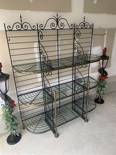 Large Vgt French Brass And Wrought Iron Bakers Rack For Sale In San