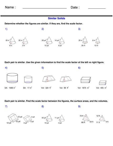 Surface Area And Volume Similar Solids Worksheets Made By Teachers