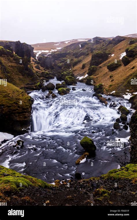 Skógá River A Glacier River Running Trough The Landscape Above The