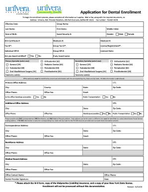 Fillable Online Application For Dental Enrollment Univera Healthcare