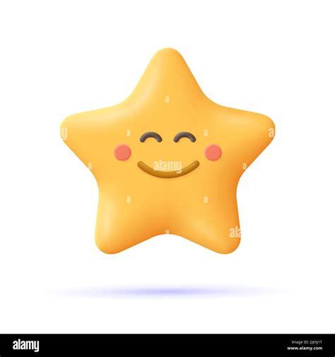 Yellow star, happy emoji. Smiley face emoticon. 3d vector icon. Cartoon ...