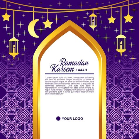 Happy Eid Mubarak Feed Square Roxo Vetor Premium