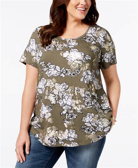 Jm Collection Plus Size Metallic Floral Print Top Created For Macys