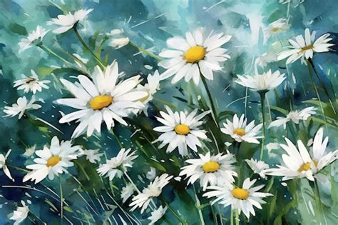 Premium AI Image Painting Of A Bunch Of White Daisies In A Field