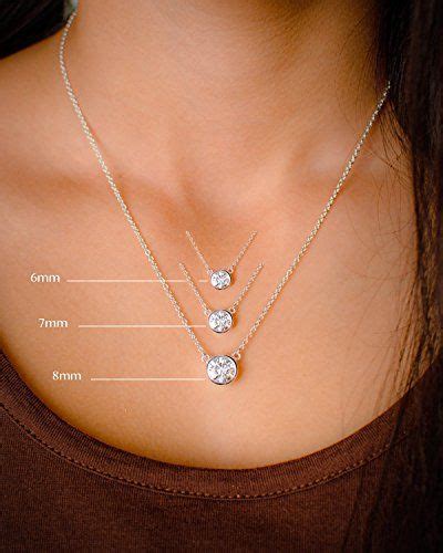 Silver Solitaire Pendant Necklace Mm Round Bezel Set Cubic Zirconia