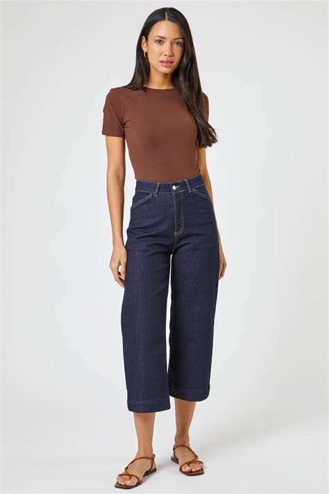 Wide Leg Stretch Denim Culottes In Indigo Roman Originals Uk