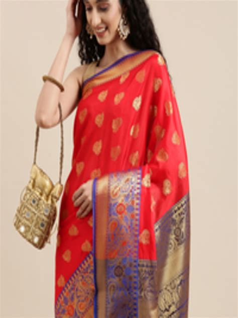 Buy Mitera Red Gold Ethnic Motifs Zari Silk Cotton Celebrity Banarasi