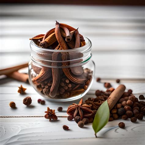 Un Tarro De Palitos De Canela Con Una Hoja Verde En El Medio Foto