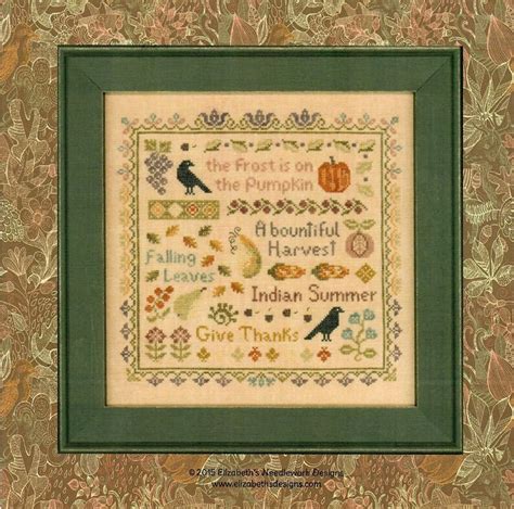 Counted Cross Stitch Antique Autumn Sampler Farmhouse Decor Leaves