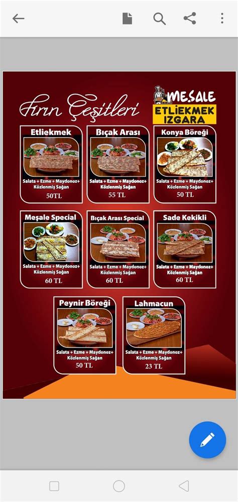 Carta de MEŞALE lezzet dünyası ETLİEKMEK KEBAP LAHMACUN Konya