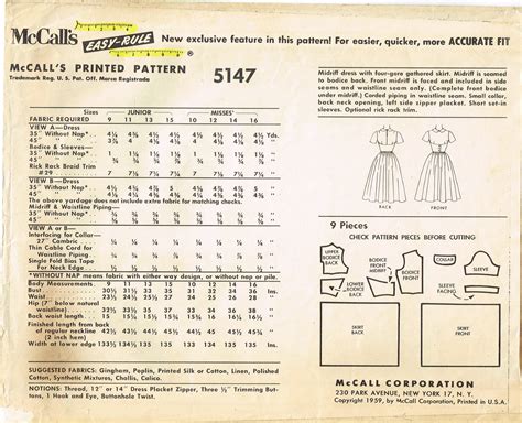 Mccalls 5147 1950s Mother Daughter Dress Sz 32 Bust Vintage Sewing Pa