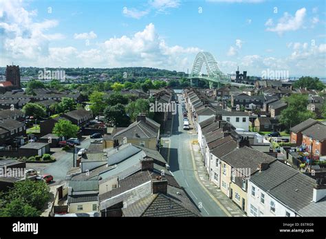 View From Widnes Of Runcorn Bridge Between Runcorn And Widnes Cheshire