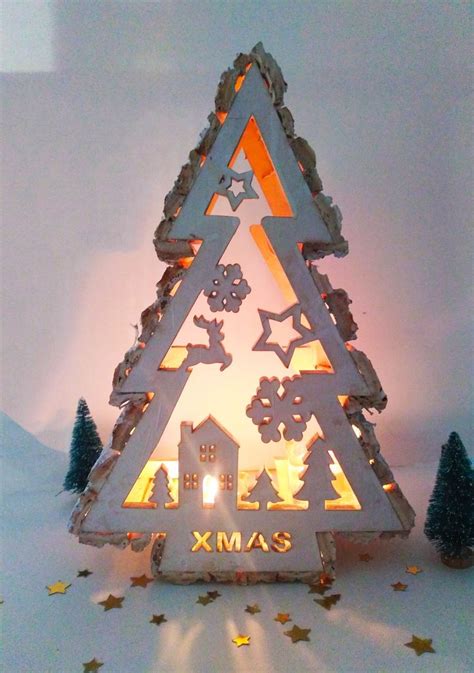 Rustic White Christmas Tree With Reindeers Snowflakes Winter Village