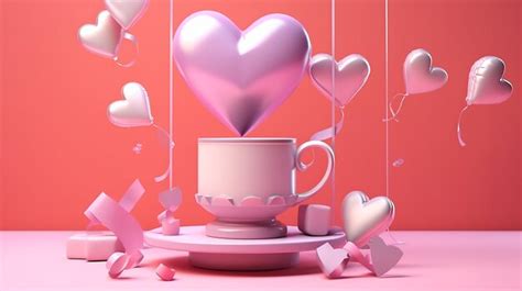 Premium Ai Image 3d Trophy Cup With Floating T Heart Ribbon