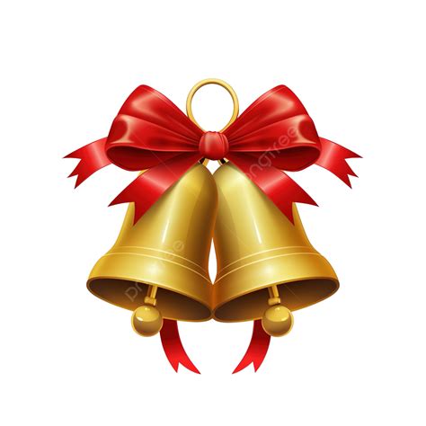 Golden Bells Christmas Decoration With Red Ribbon Vector Jingle Bells