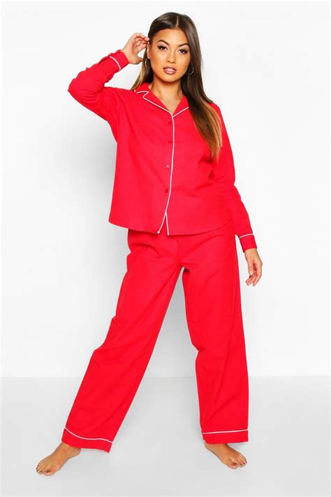 Brushed Button Through Pj Trouser Set Boohoo Uk