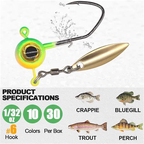 Crappie Jig Heads Kit With Underspin Spinner Blade 30 Pack 1 8 1 16