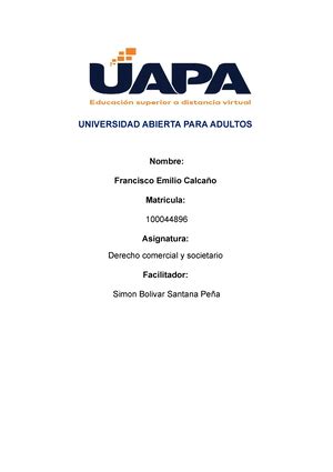 Tarea 3 De Derecho Comercial Y Societario Universidad Abierta Para