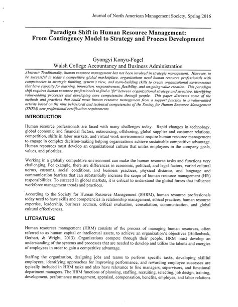 Pdf Paradigm Shift In Human Resource Management From Contingency