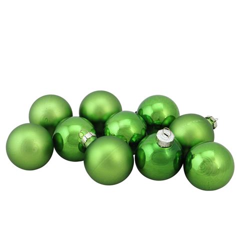 10 Piece Shiny And Matte Grass Green Glass Ball Christmas Ornament Set 175 45mm