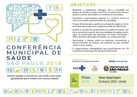 Participe Das Pré Conferências Municipais De Saúde De São Paulo Vila