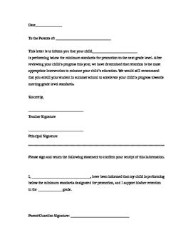 Retention Letter To Parent Letter To Parents Letter To Teacher