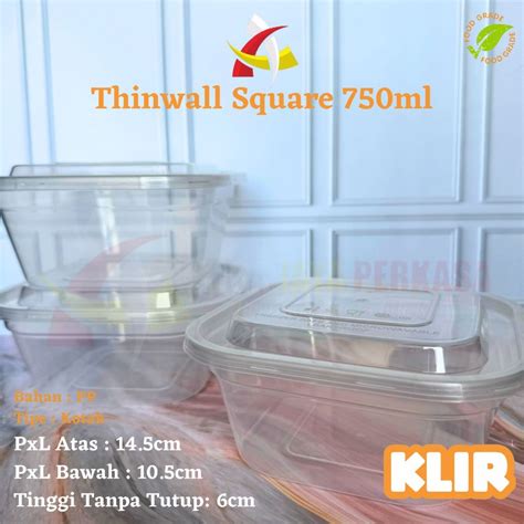 Jual Thinwall 750ml Square Klir Kotak Makan Plastik Persegi Kotak