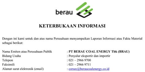 Berau Coal Energy | Keterbukaan Informasi PT. Berau Coal Energy – 27 ...