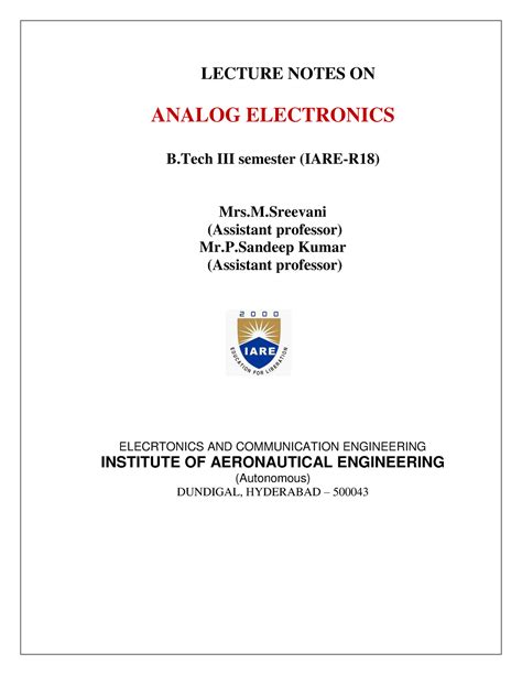 AE Lecture Notes 1 Complete Notes On Diode Circuits LECTURE NOTES