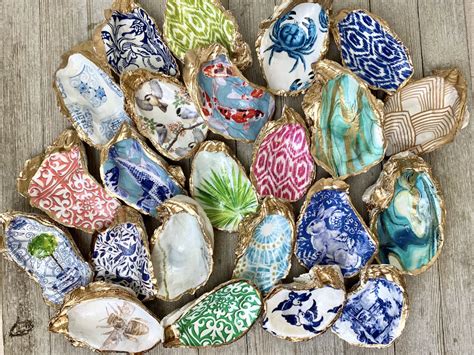 Decoupage Shells Clam Scallop Or Oyster Blue White Etsy Oyster