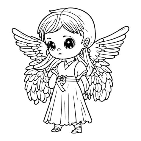 Premium Vector Cute Girl Angel Cartoon Vector Outline Girl With Angel