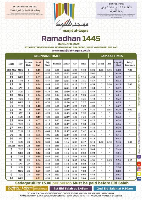 Timetable Masjid At Taqwa Bradford