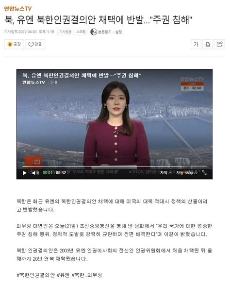 북 유엔 북한인권결의안 채택에 반발주권 침해 정치시사 에펨코리아