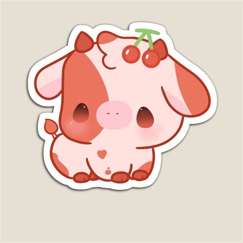 Cherry Cow Kawaii Magnet For Sale By Maybk Cute Doodles Drawings