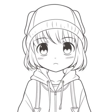 Anime Girl In Hoodie Coloring Pages Outline Sketch Drawing Vector ...