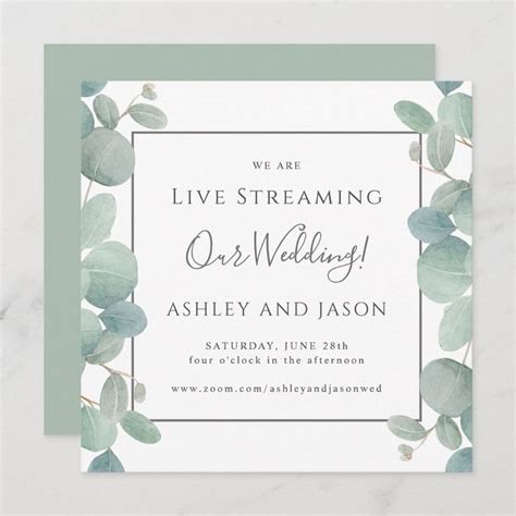 Watercolor Eucalyptus Live Streaming Wedding Invitation Zazzle