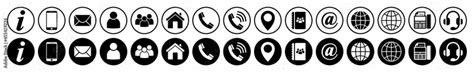 Big set of black and white icons contact. Isolated on white background. Mail, phone, fax, web ...