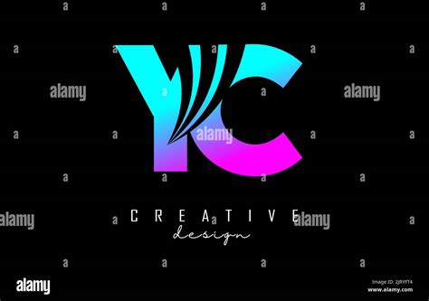 Creative Colorful Pink And Blue Letter Yc Y C Logo With Leading Lines And Road Concept Design