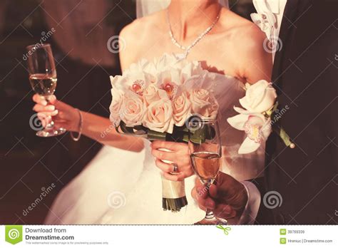 Bride And Groom Holding Glasses Of Wine Stock Image Image Of Husband