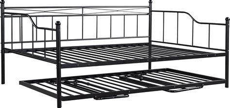 Woanke Sof Cama De Metal De Tama O Matrimonial Con Nido Ajustable De