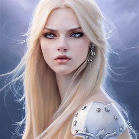 Fantasy Woman Long Blonde Hair White Armor Highly Stable Diffusion