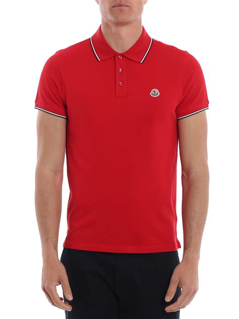 Polo Shirts Moncler Tricolour Trim Red Cotton Pique Polo Shirt