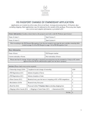 Fillable Online Fei Passport Change Of Ownership Application Fax Email