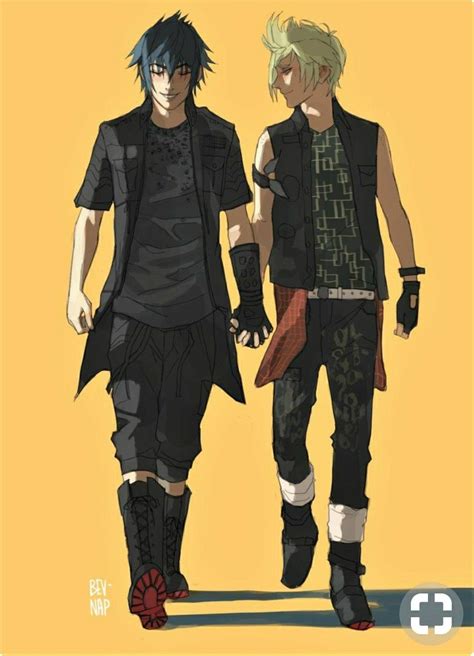 Prompto And Noctis Ffxv Promptis Yellow Background Hand Holding Final