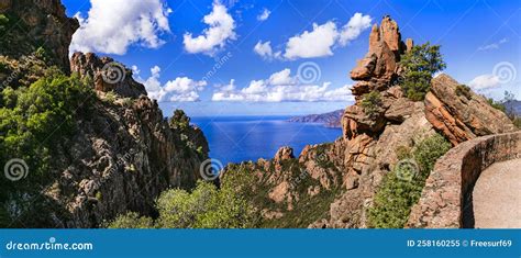 Corsica Island France Amazing Red Rocks Of Calanques De Piana Stock